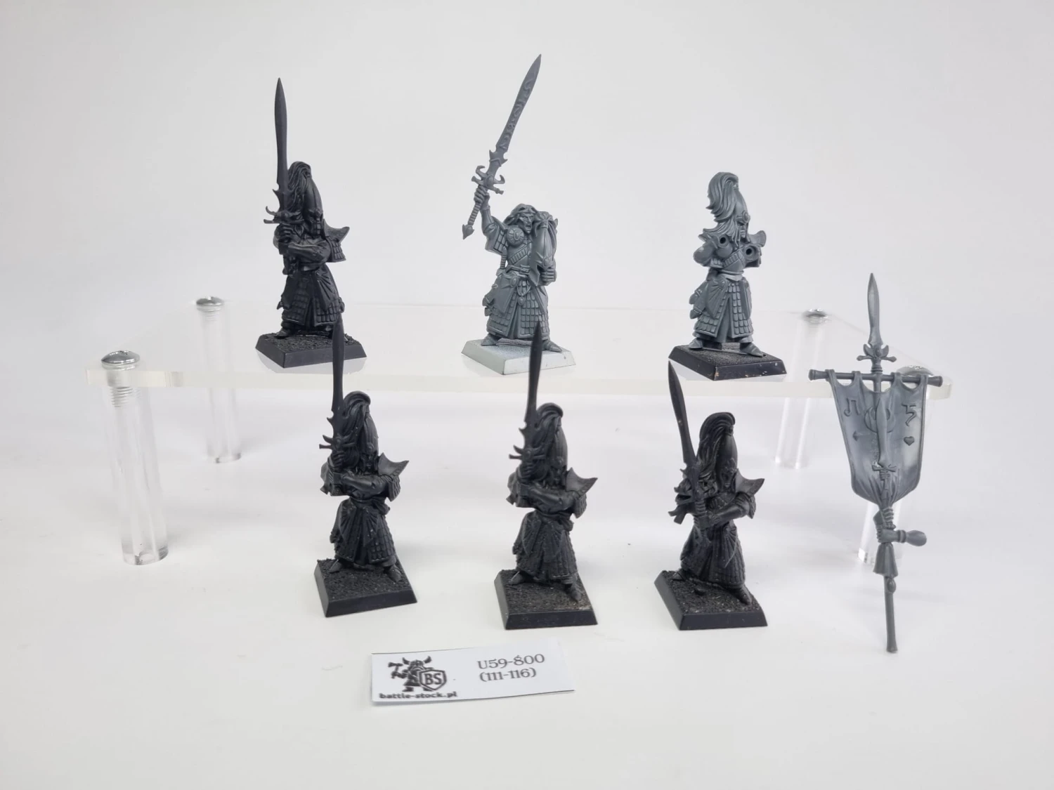 Malowane figurki  WFB swordmasters of hoeth na szarym tle przodem
